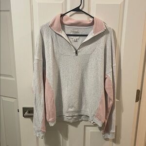 American Eagle Outfitters Light Gray and Soft Pink Quarterzip Sweater